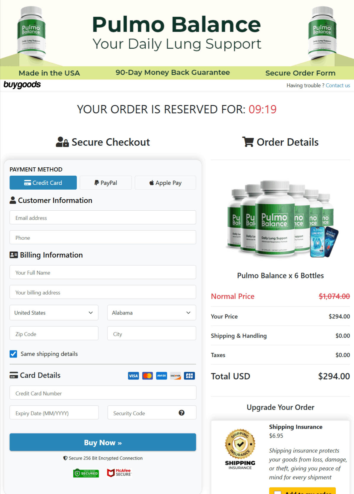Pulmo Balance  Checkout page